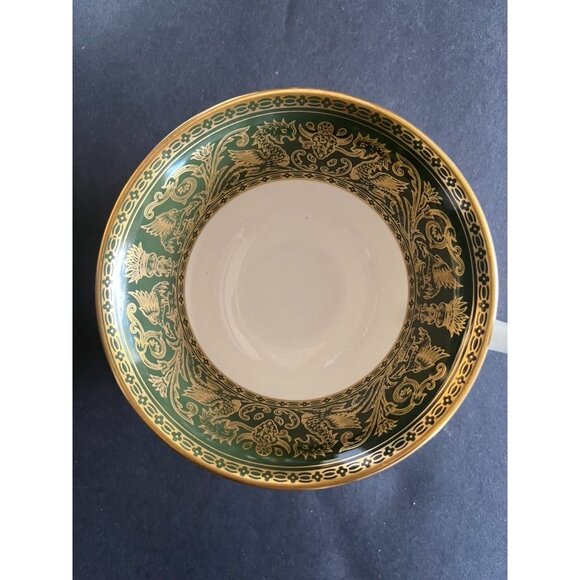 Two Wedgwood Dark Green Florentine Peony Shape Footed Porcelain Teacups England - Picture 3 of 6